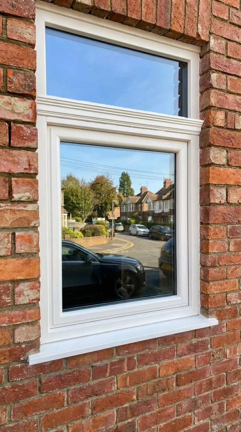 Le même châssis PVC blanc avec une moulure décorative sur la traverse